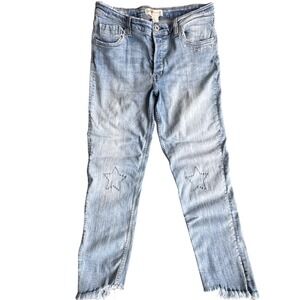 H&M‎ Coachella Star Embroidered Raw Hem Light Wash Jeans Blue Womens 12